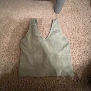 Green Ribbed Sleeveless Crop Tank Top